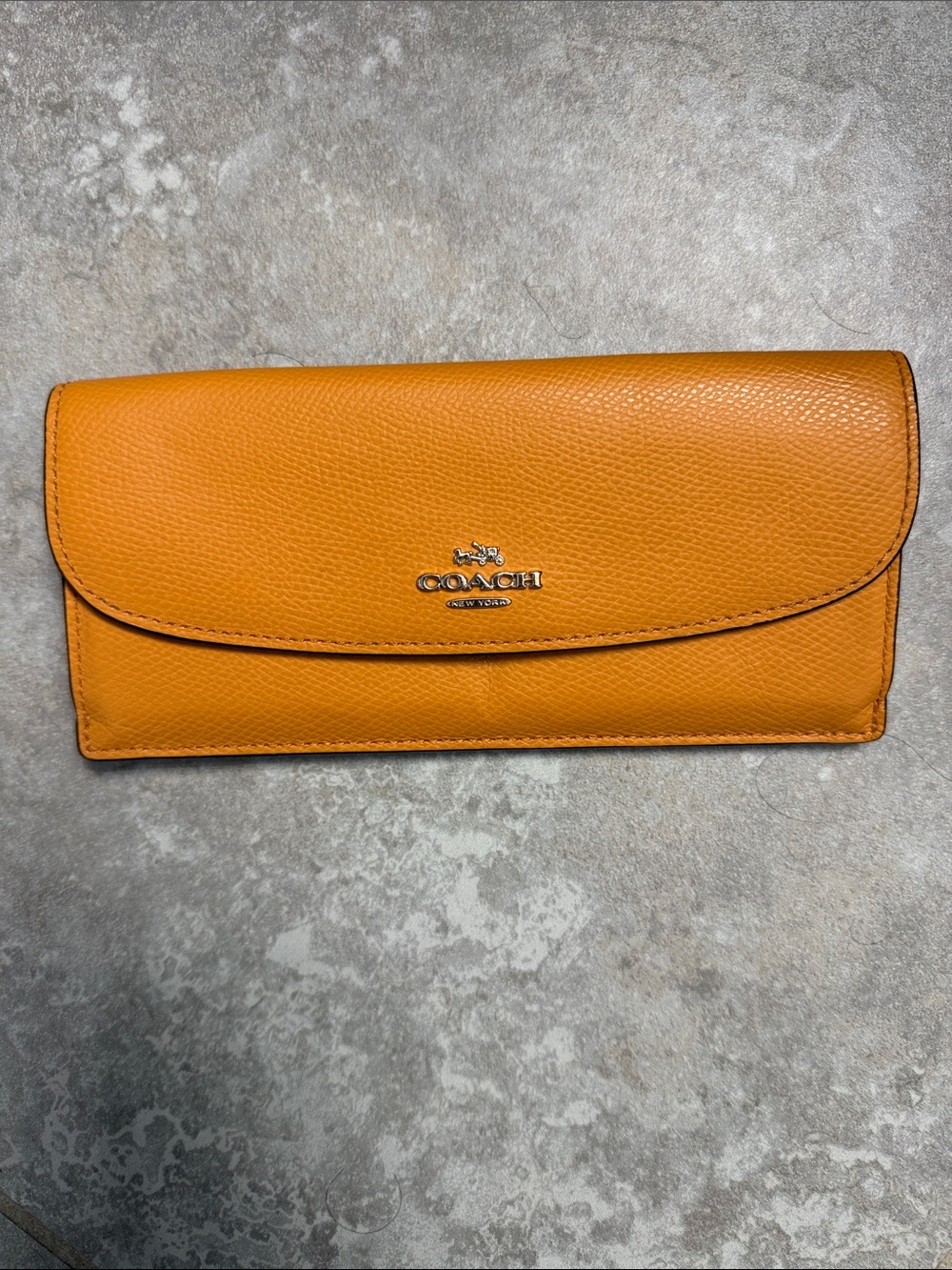 Coach Soft Wallet Crossgrain Leather Mustard Yellow & Signature Canvas